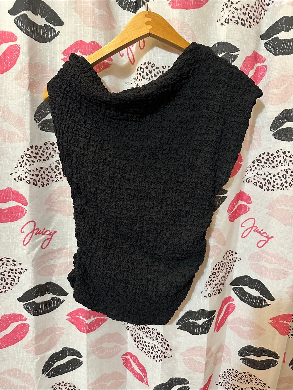 Zara Black Textured Sleeveless Cowl Neck Sweater